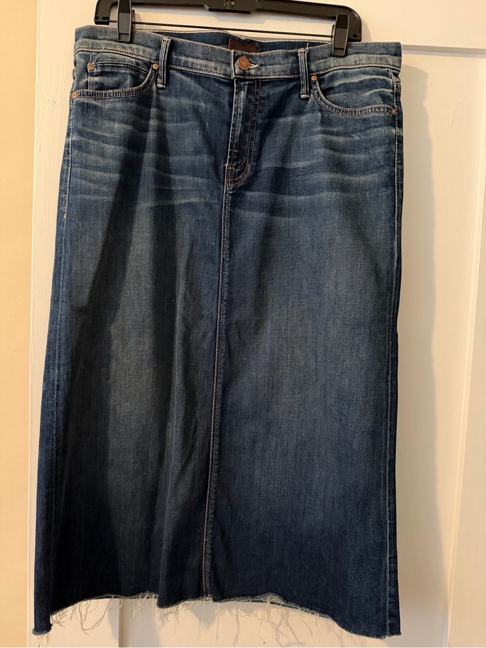 MOTHER Straight Dark Blue Denim Skirt